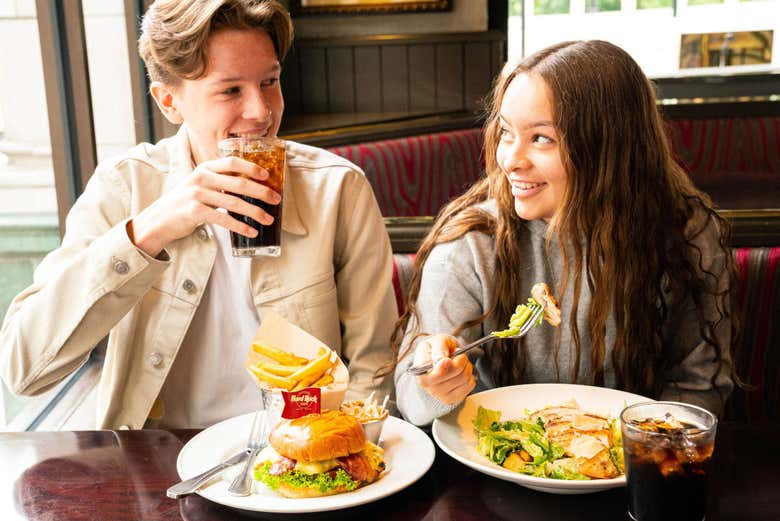 Enjoying the food at the Hard Rock Cafe Brussels
